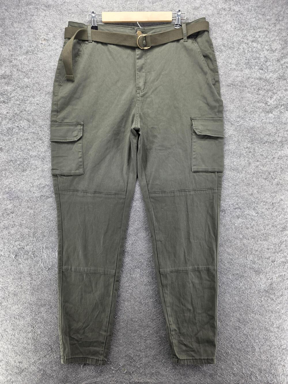 Fashion Nova Pants Womens 2X Olive Green Cargo Skinny Belted Pockets 30.5 In
